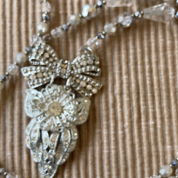 NWT Wedding Necklace Of Vintage Pendant Quartz Crystal & Czech Faceted G… - Picture 5 of 11